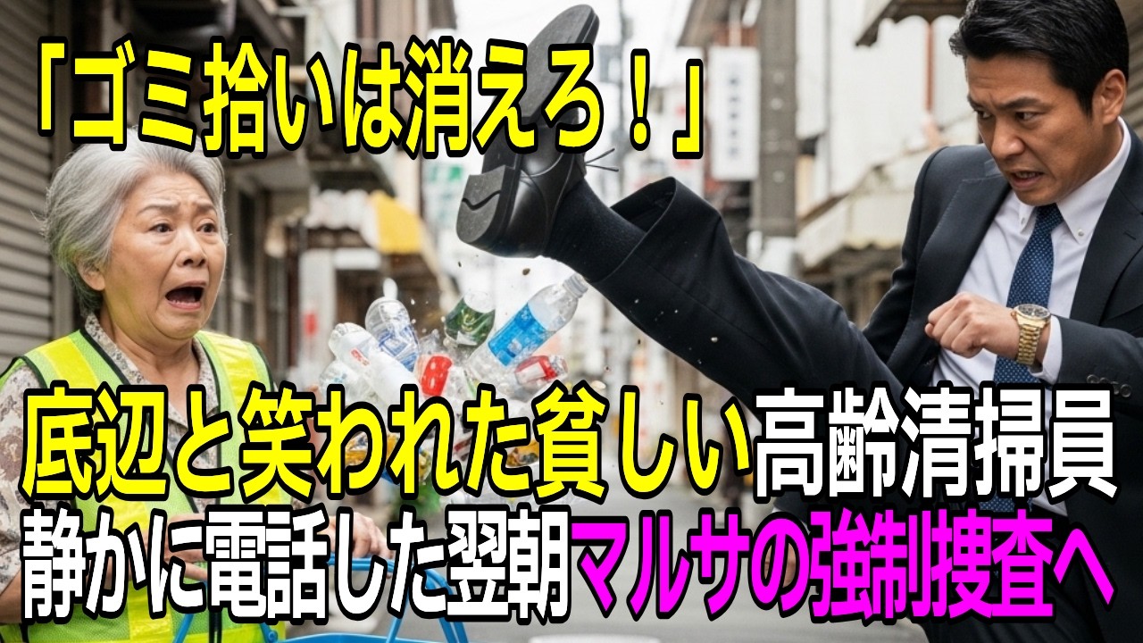 【感動する話】「底辺のゴミ拾いは消えろw」高齢清掃員を蹴り飛ばした横暴社長。翌日、国税庁の強制捜査が入り、おばあさんの