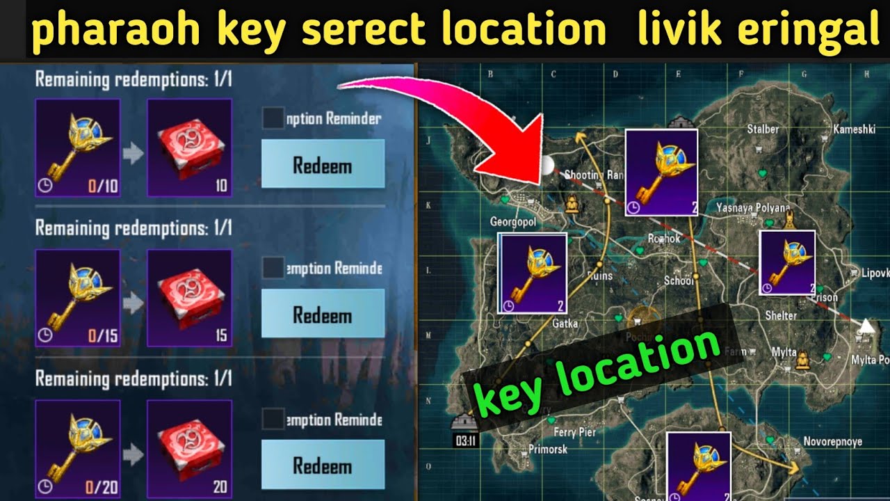 All pharaoh key 🔑 location in bgmi l pharaoh  create key location  bgmi l pharaoh create key locatio