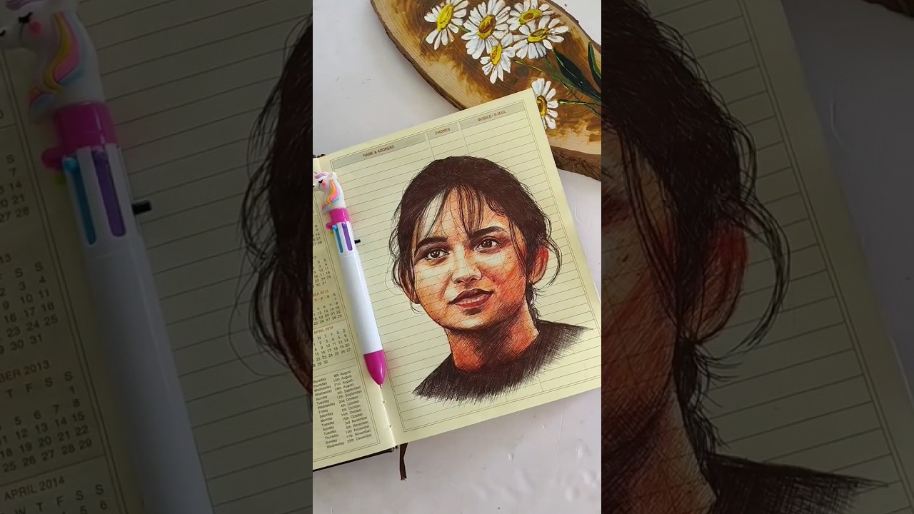 Mamitha baiju pen drawing #art #portraitpainting #portraitdrawing #facedrawing #shorts