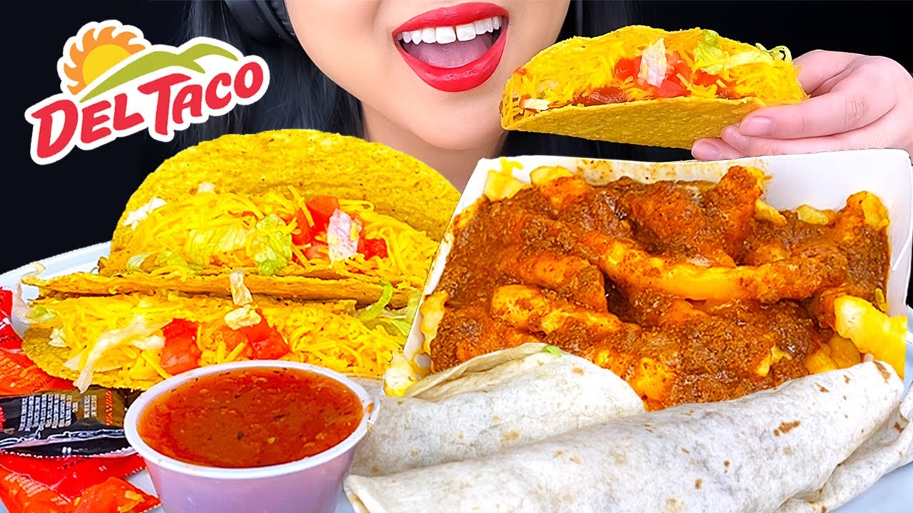 ASMR CHILI CHEESE FRIES, CHEESY CRUNCHY TACO *DEL TACO MUKBANG (Eating Sounds) ASMR Phan