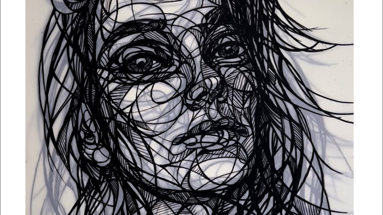 Layered ink Portrait drawing. Linework
