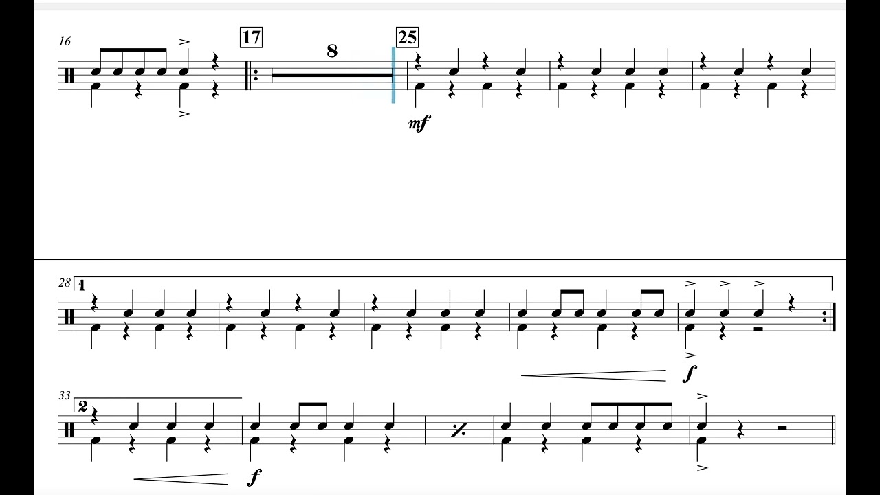 Sleigh Ride Snare, bass drum PART for band