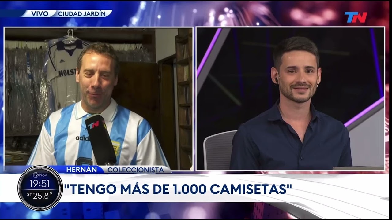 Nota Noticiero TN del 12/11/2022. - Coleccion camisetas de Mundiales - Diego Maradona/Lionel Messi