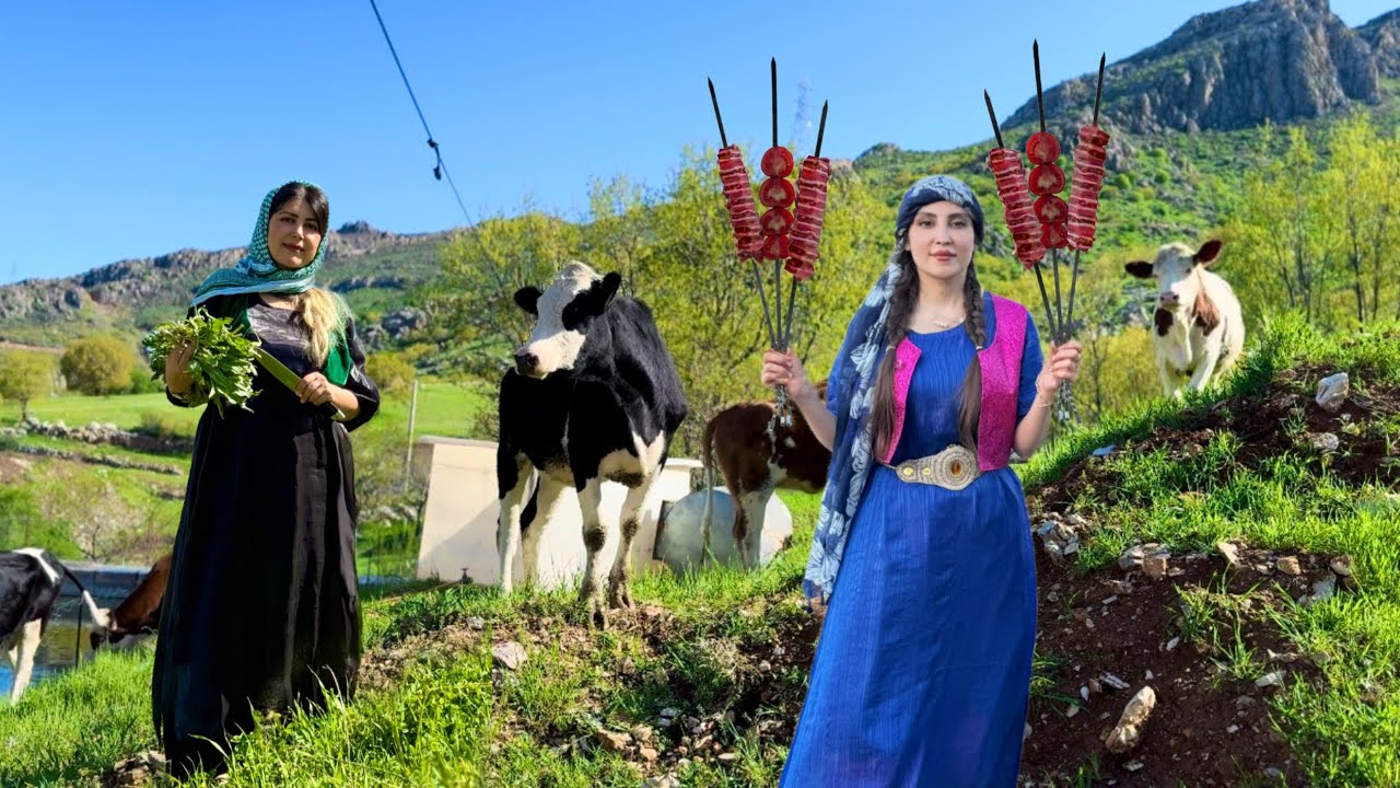A Mix of spring vegetables and lamb in the village