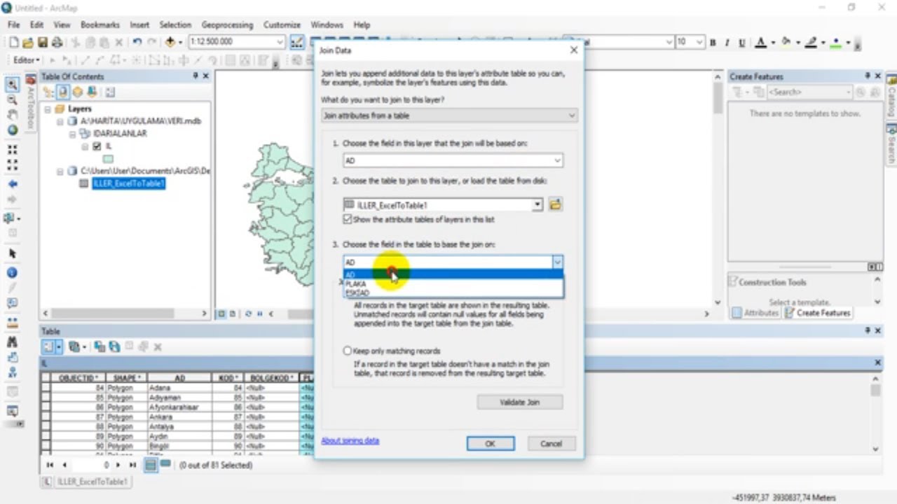 Join İşlemi (Tablo Birleştirme) / ArcGIS - Join