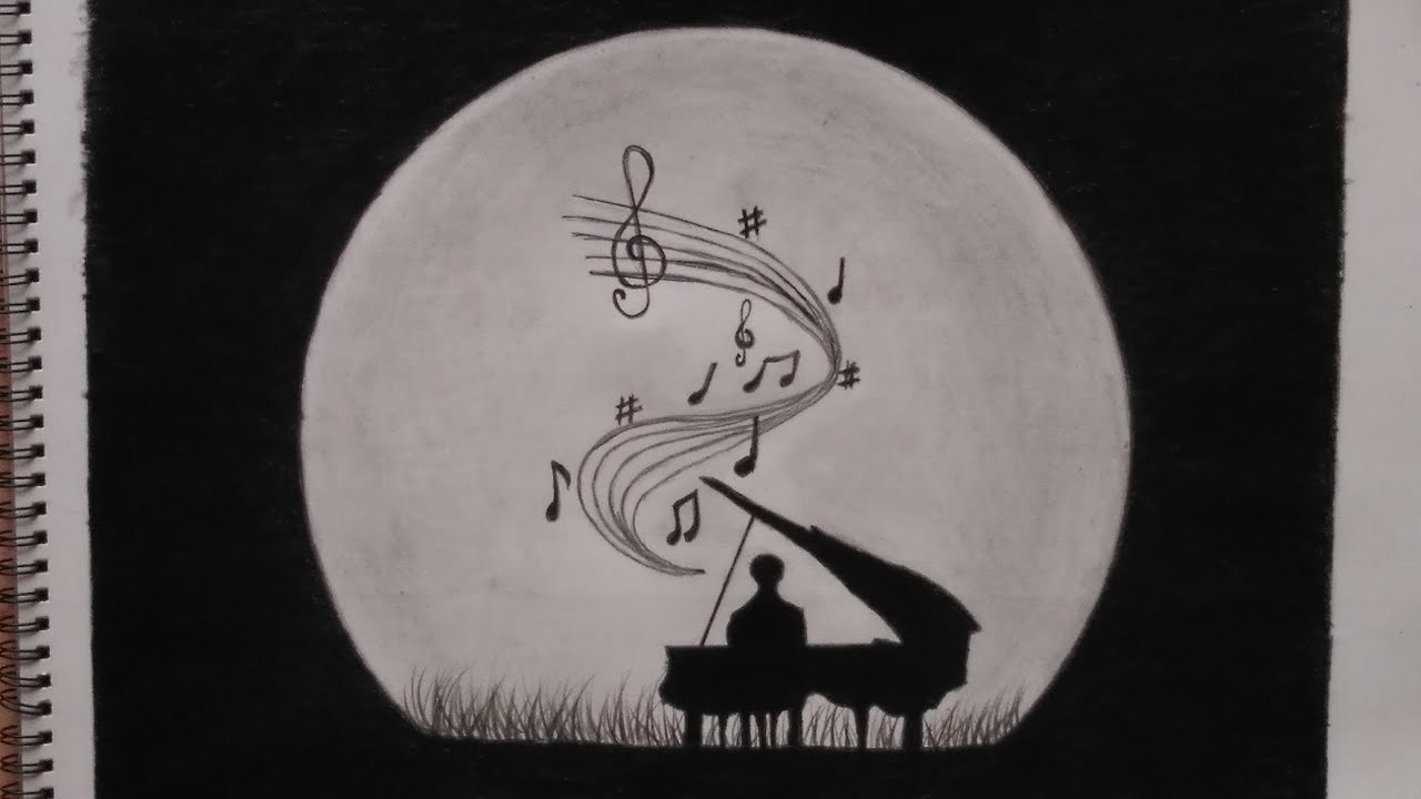 How to draw A Man playing Piano in moonlight - Creative Pencil Sketch