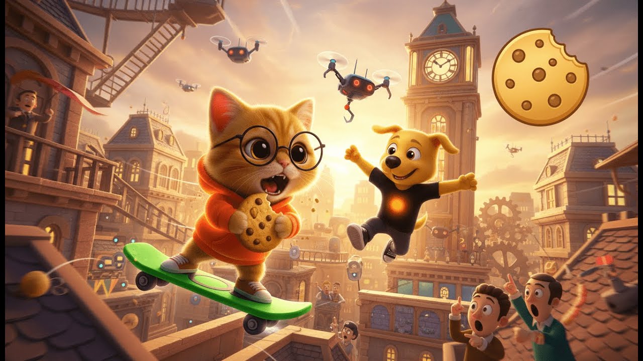 😂🐱 Clumsy Cat vs Evil Hacker at the Clock Tower! Funniest 3D Cat Cartoon Adventure 🐶🚀