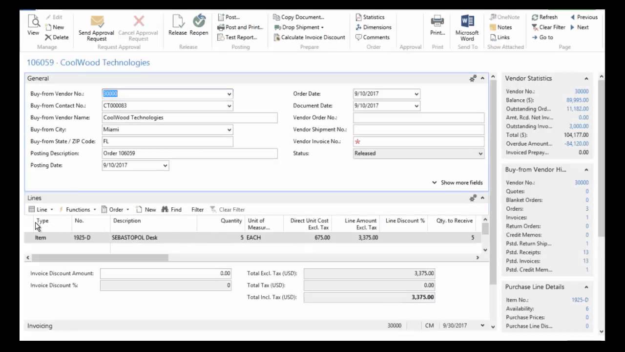 NAV 2016 Receiving a Purchase Order
