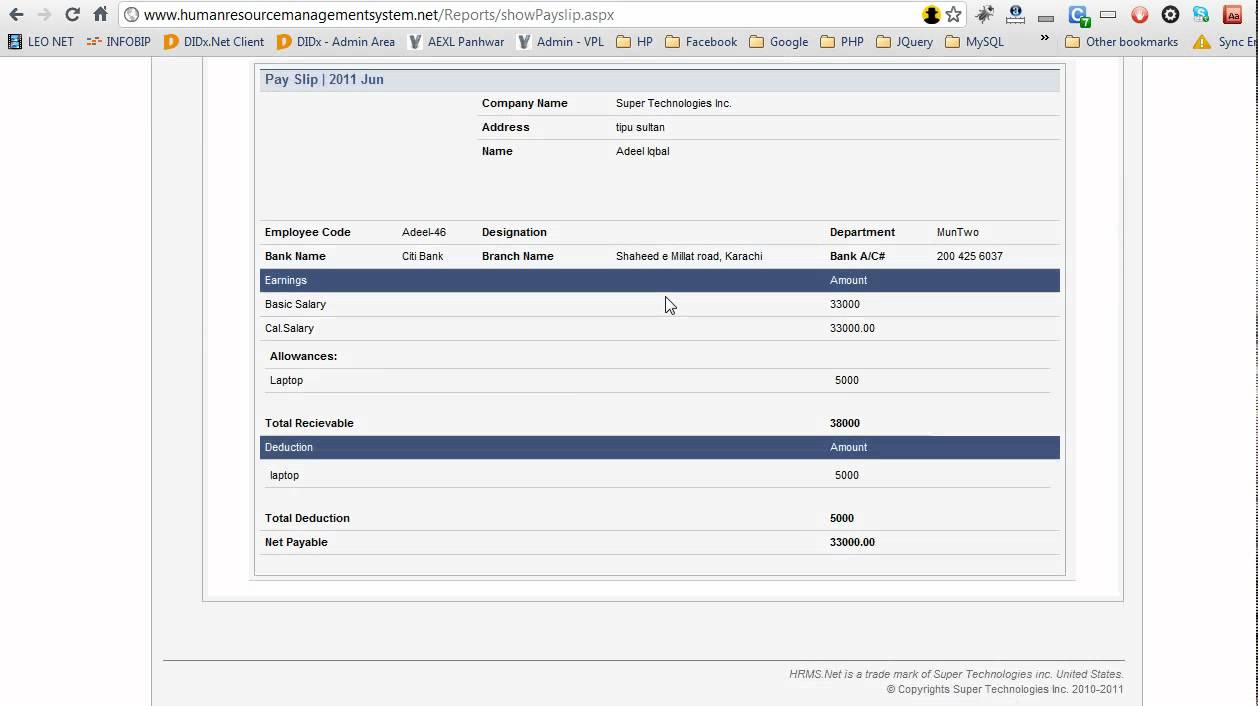 PaySlip Format of supertec