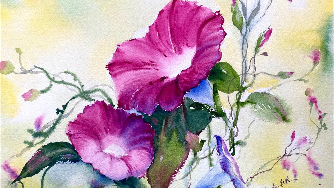 Morning Glory -Watercolor Flowers Painting -Tutorial for Beginners Step by Step