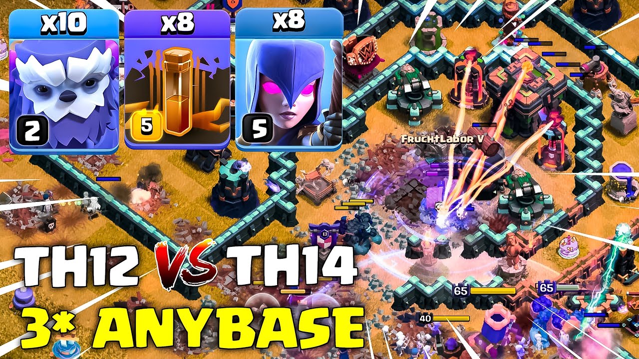 Th12 vs Th14 | Th12 vs Th14 Yeti Witch 3 Star Attack Strategy | Clash of Clans