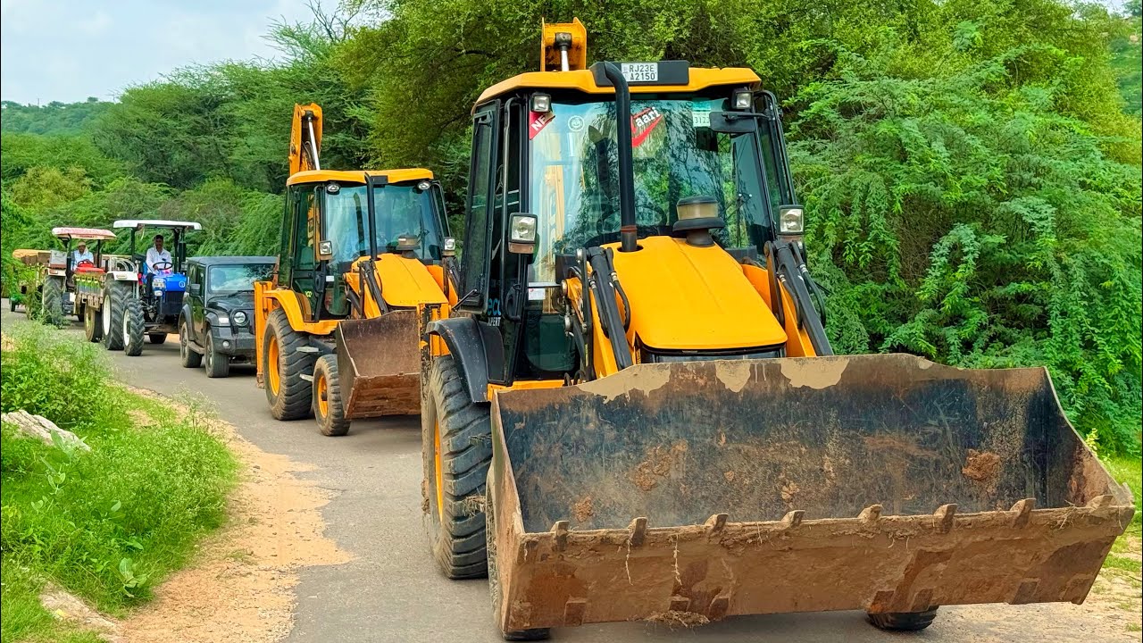 Jcb 3dx loading Mud in TATA Tippers Tractors Swaraj 855 Fe New Holland 3630 Tractor jcb Thar truck 
