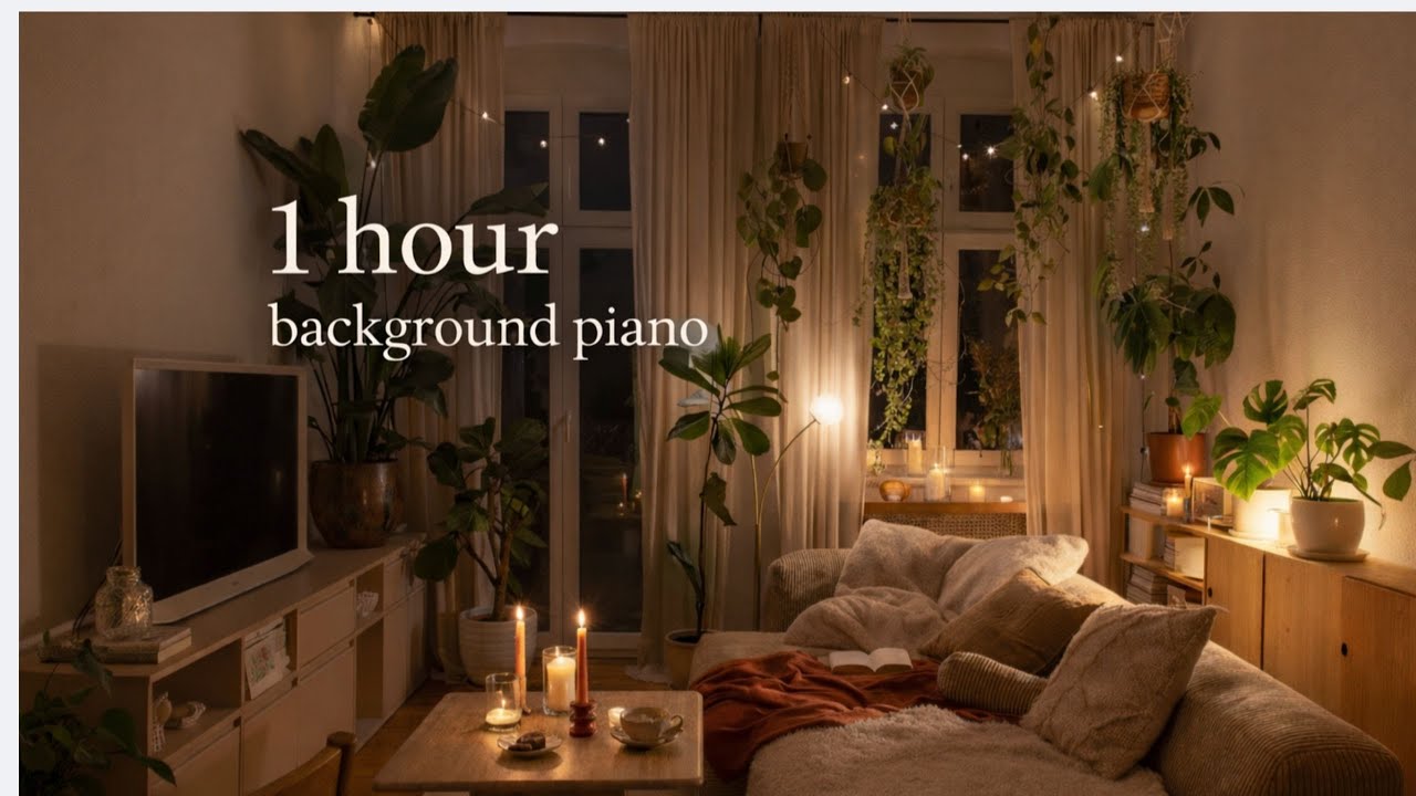 🛋️ 1 hour soft background piano for restful moments | lamp on