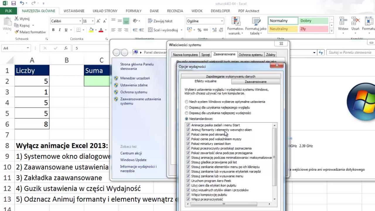 Excel - Wyłącz animacje w Excelu 2013 - sztuczki #63