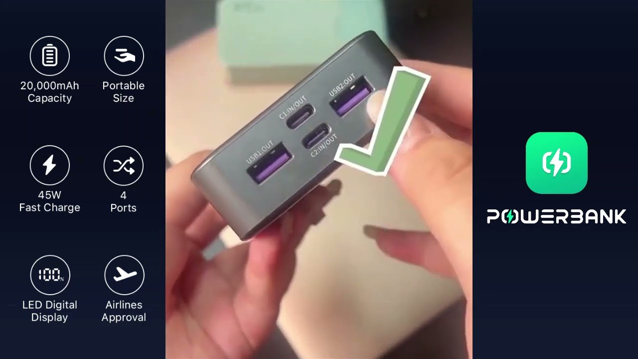 Juovi 45W Powerbank 20000mAh - Fast Charging, Compact & Airplane Friendly!