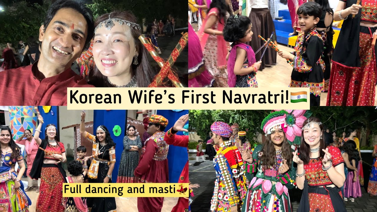 Korean Wife Celebrating Navratri for the First Time in India🎉✨🇮🇳