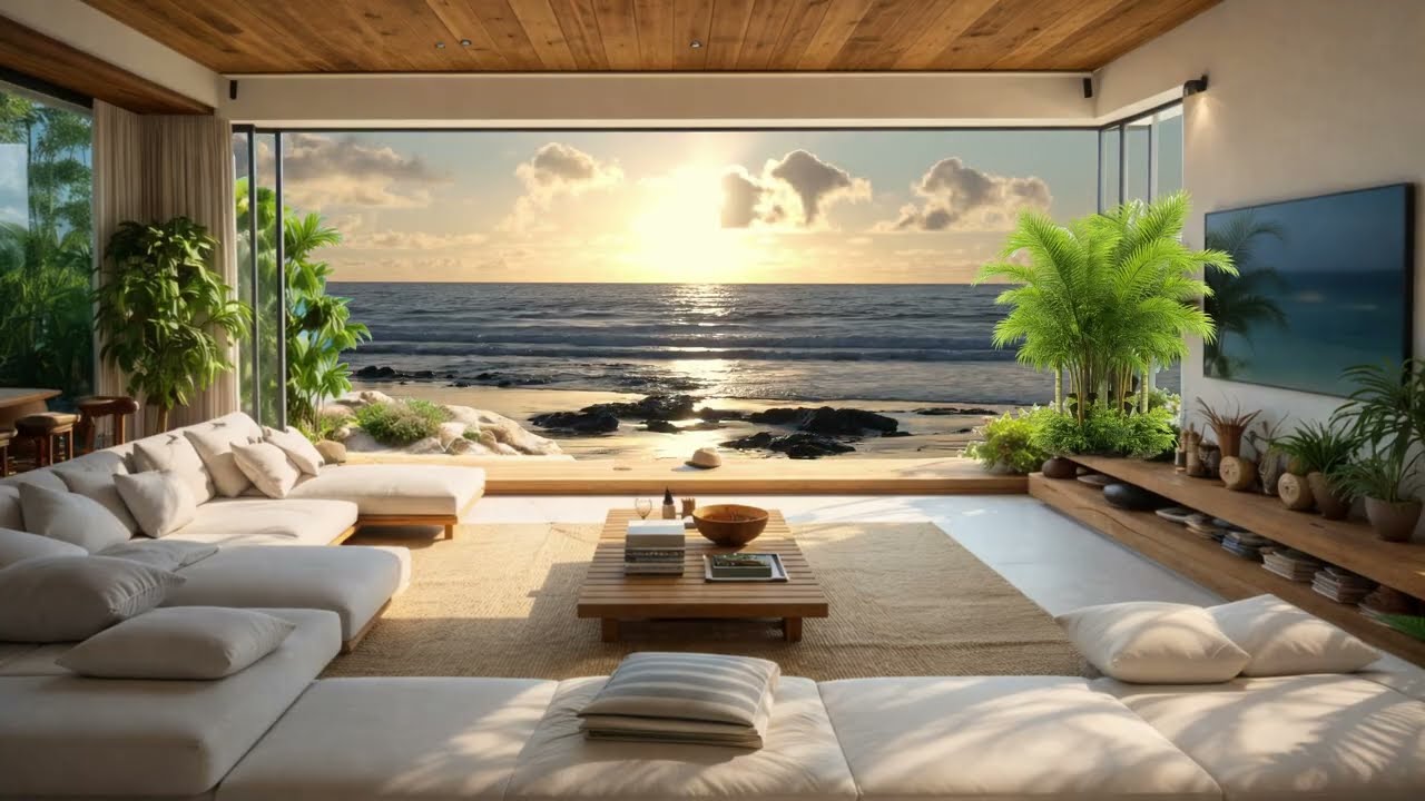 Beach House Morning Calm | Gentle Ocean Waves & Warm Sunrise Ambiance | 12 Hours
