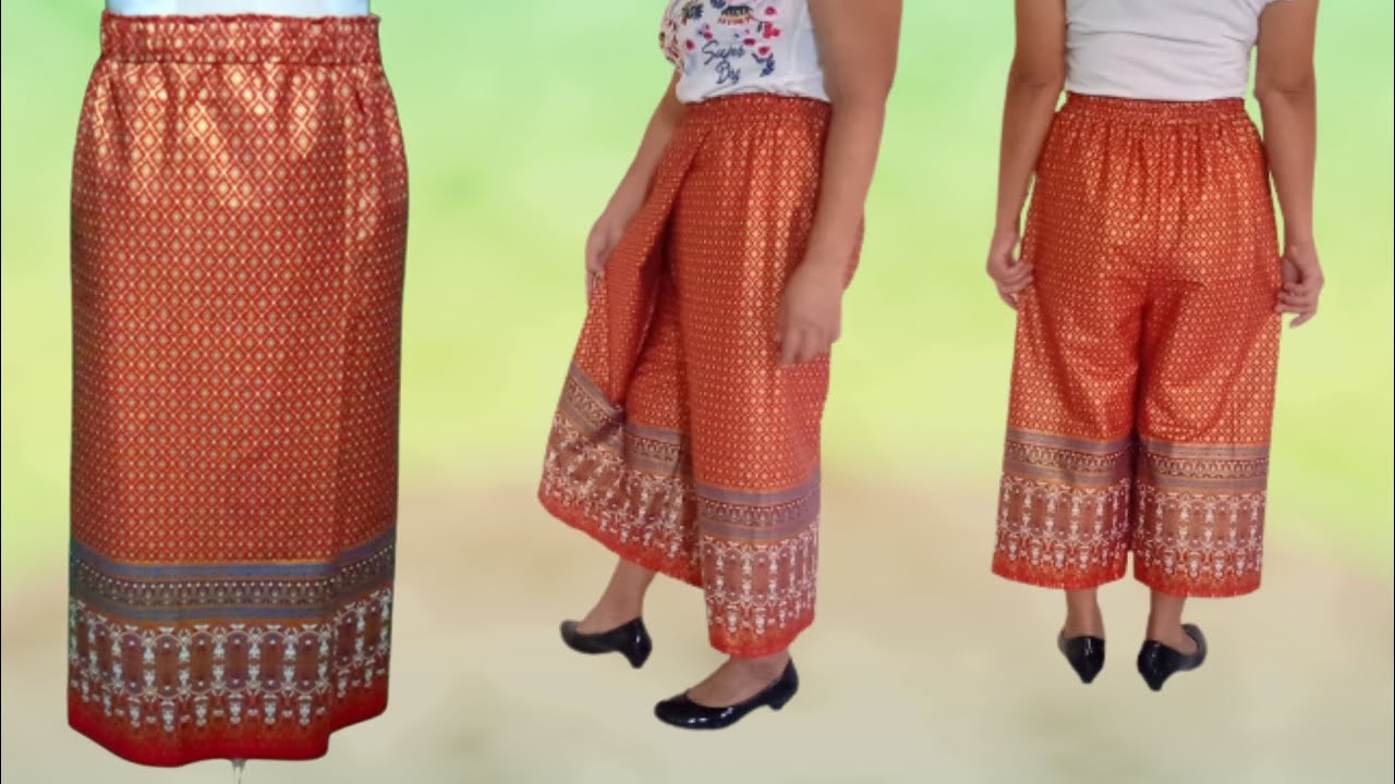 How to cutting and sewing a beautiful skirt/กางเกงป้ายหน้า กางเกงกระโปรง กระเปง สอนทำง่ายๆ