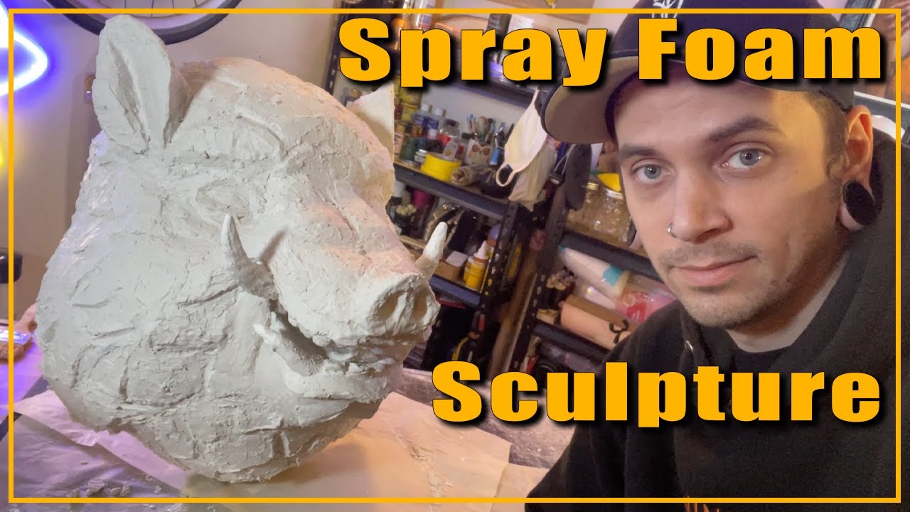 Making a spray foam sculpture.
