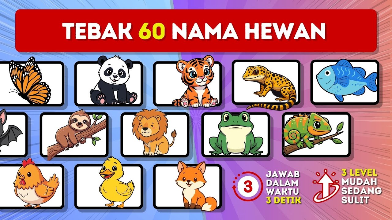 Tebak Nama Hewan dalam 3 Detik | Level Mudah, Sedang, Sulit 🐾