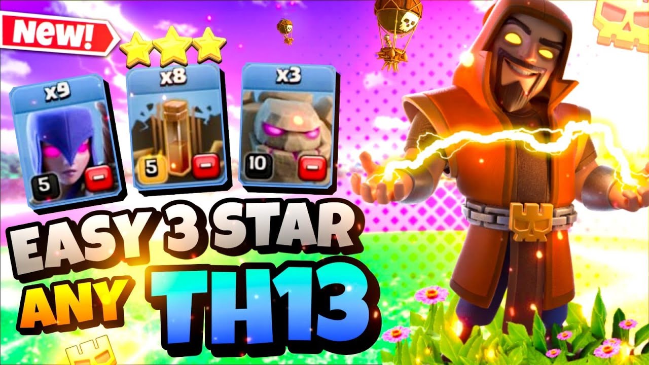 Th13 Golem Witch Super Wizard Attack Strategy With Earthquake 2023 !! Best Th13 Attack Strategy