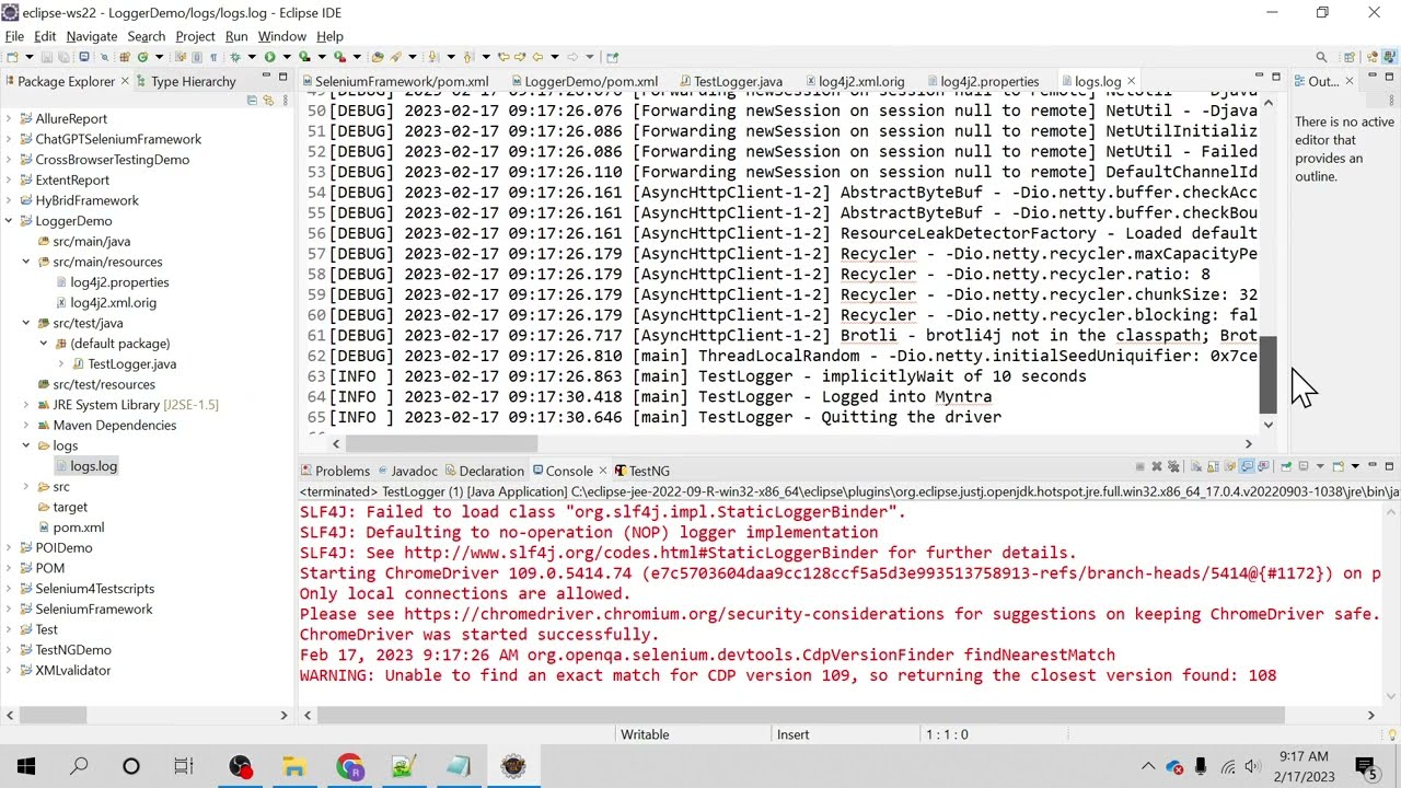 Log4j2 logging in Selenium Java Framework using Log4j2 Properties & Log4j2 xml