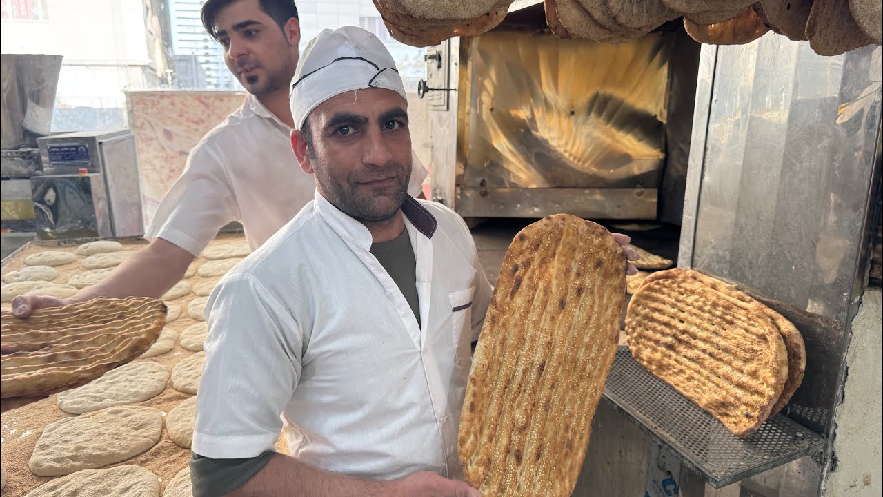 Traditional Bread(Barbary) Baking in an Iranian Bakery