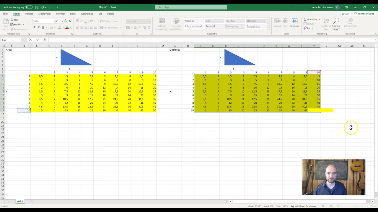 Sammenlign areal med omkreds trekant