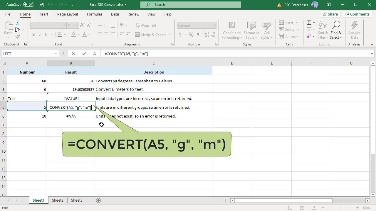 How to Create Unit Conversion Table using CONVERT Function in Excel -  Office 365