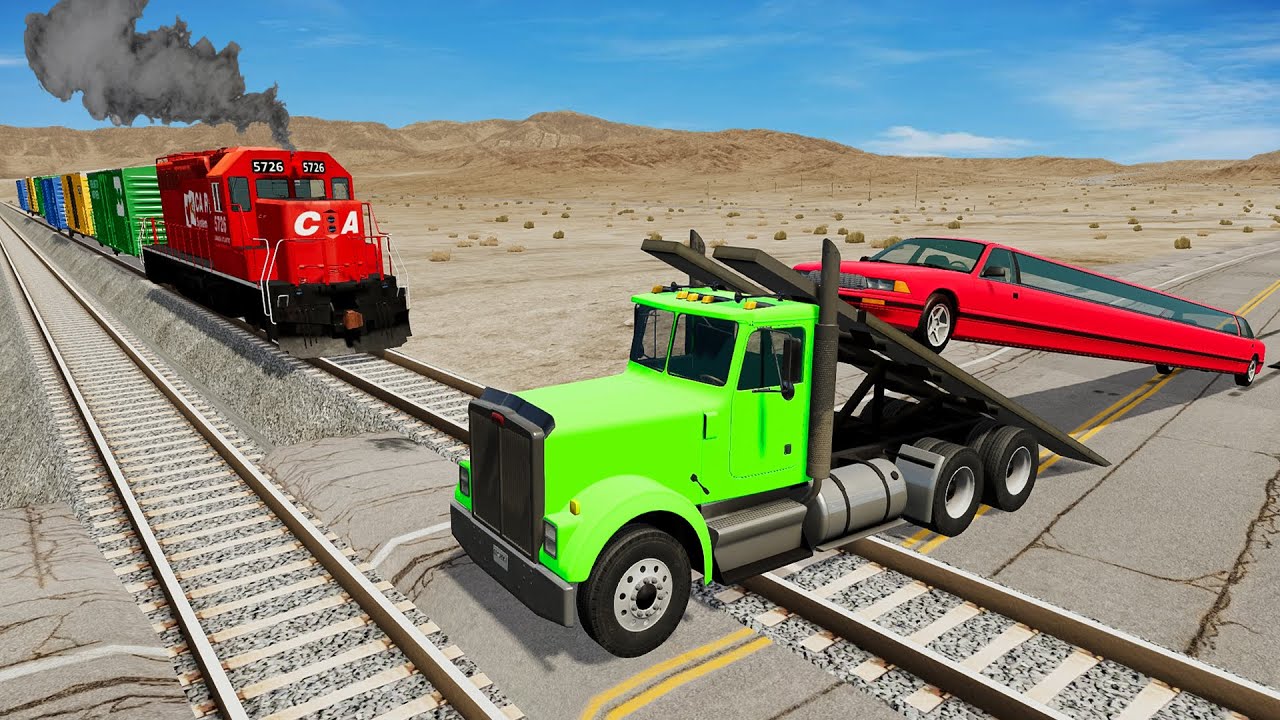 Cars vs Rails and Trains - BeamNG