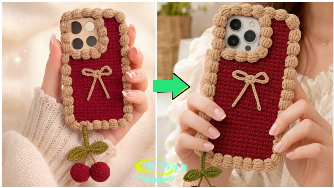 Easy Crochet Phone Case 🍒✨ || Handmade Crochet Phone Cover Tutorial 