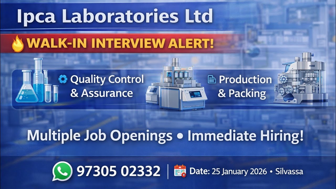 Ipca laboratories hiring for multiple departments vacancy for 2026