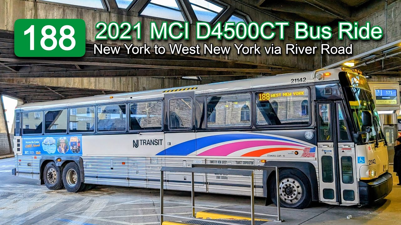 NJ Transit 188 Bus Ride: 2021 MCI D4500CT 21140 from New York to West New York via River Road
