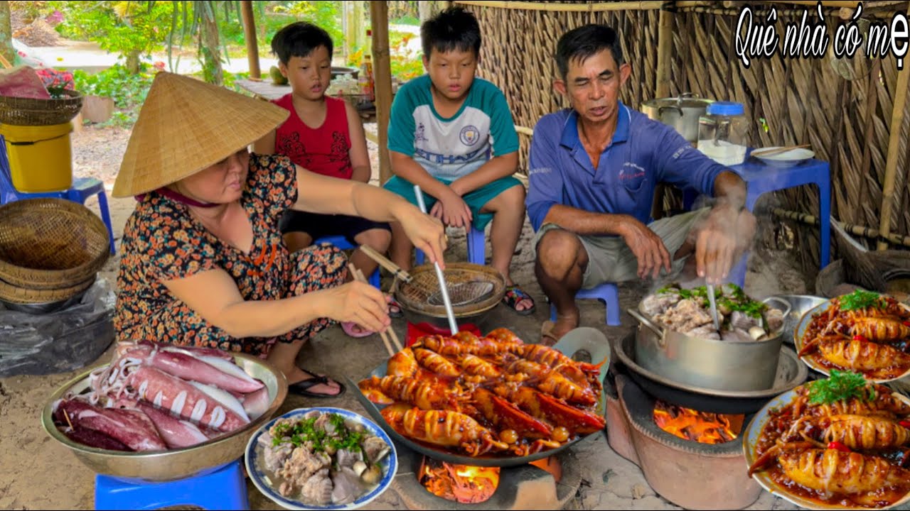 Mực Trứng Rim Nước Mắm, Canh Khoai Môn | Bữa Cơm Chia Tay Cha Vào Bếp Phụ Mẹ Nấu Ăn || farewell meal
