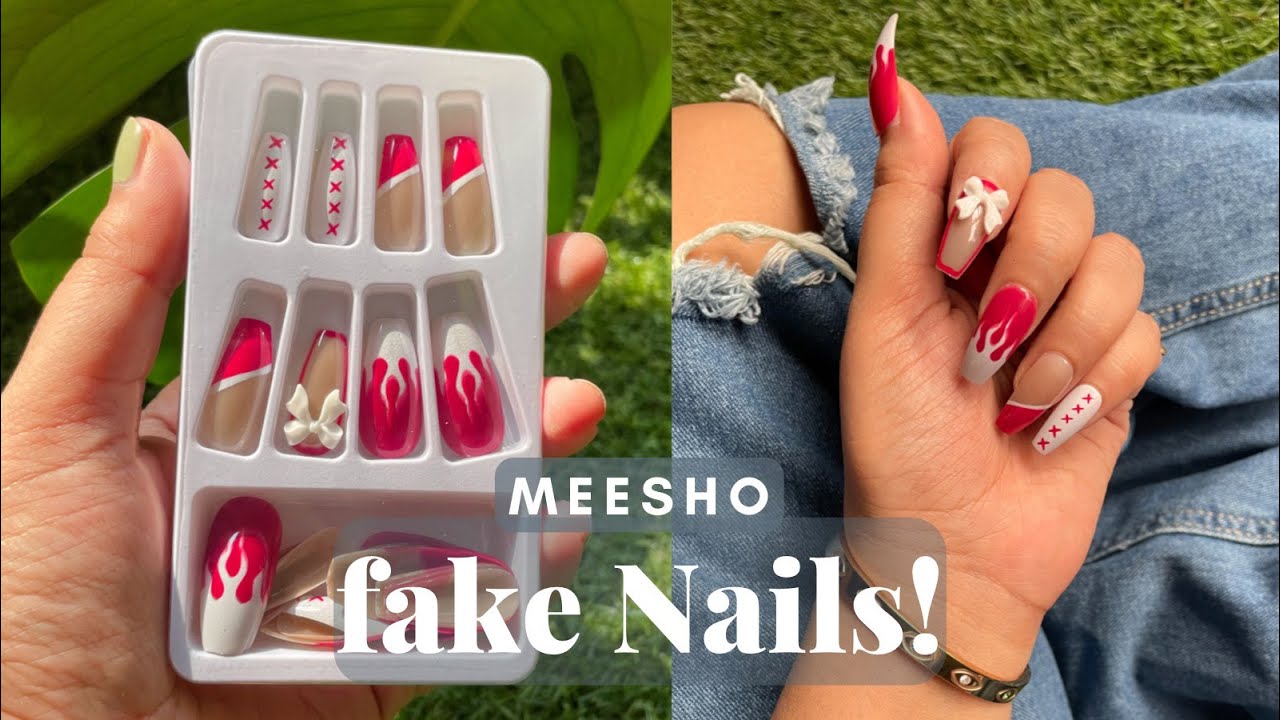 Affordable MEESHO *Fake Nails* | Easy Nail Art At Home - MEESHO Artificial Nails