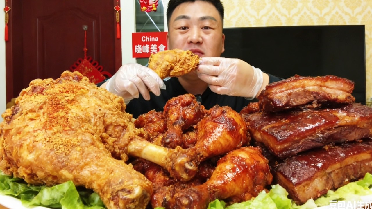 【ASMR】【MUKBANG】Brother Xiaofeng's Immersive Eating: Fried Chicken Drumsticks, Braised Pork Slices