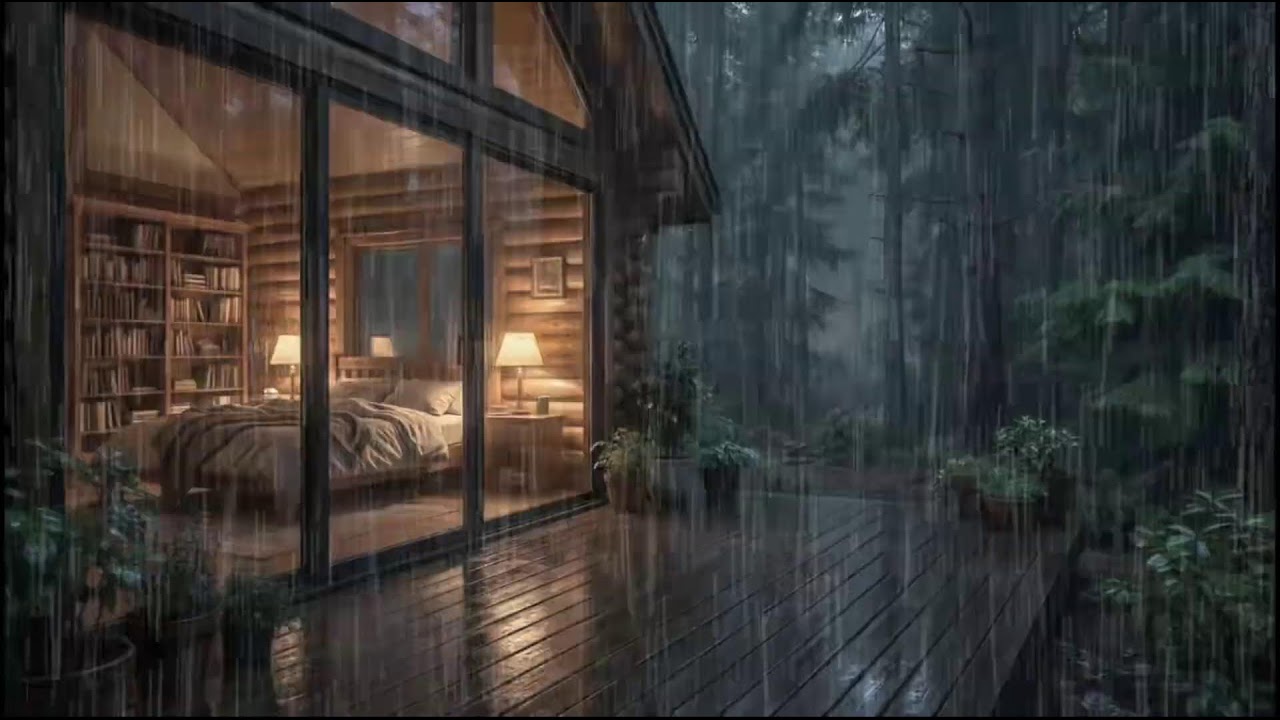 Forest Cabin at Night 🌲 | Gentle rain falling outside, calming rain ambience for peaceful relaxation