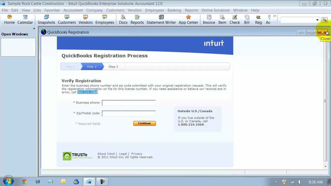 QuickBooks - Register your QuickBooks Software 2012