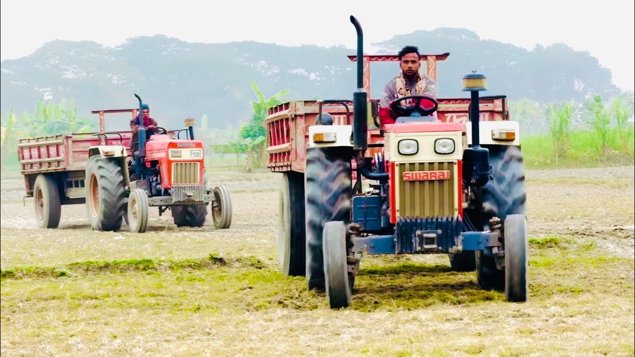 Two Swaraj 744 FE Tractor Loading by Excavator KATO | Mahindra B275 | Tractor Working With Trolley