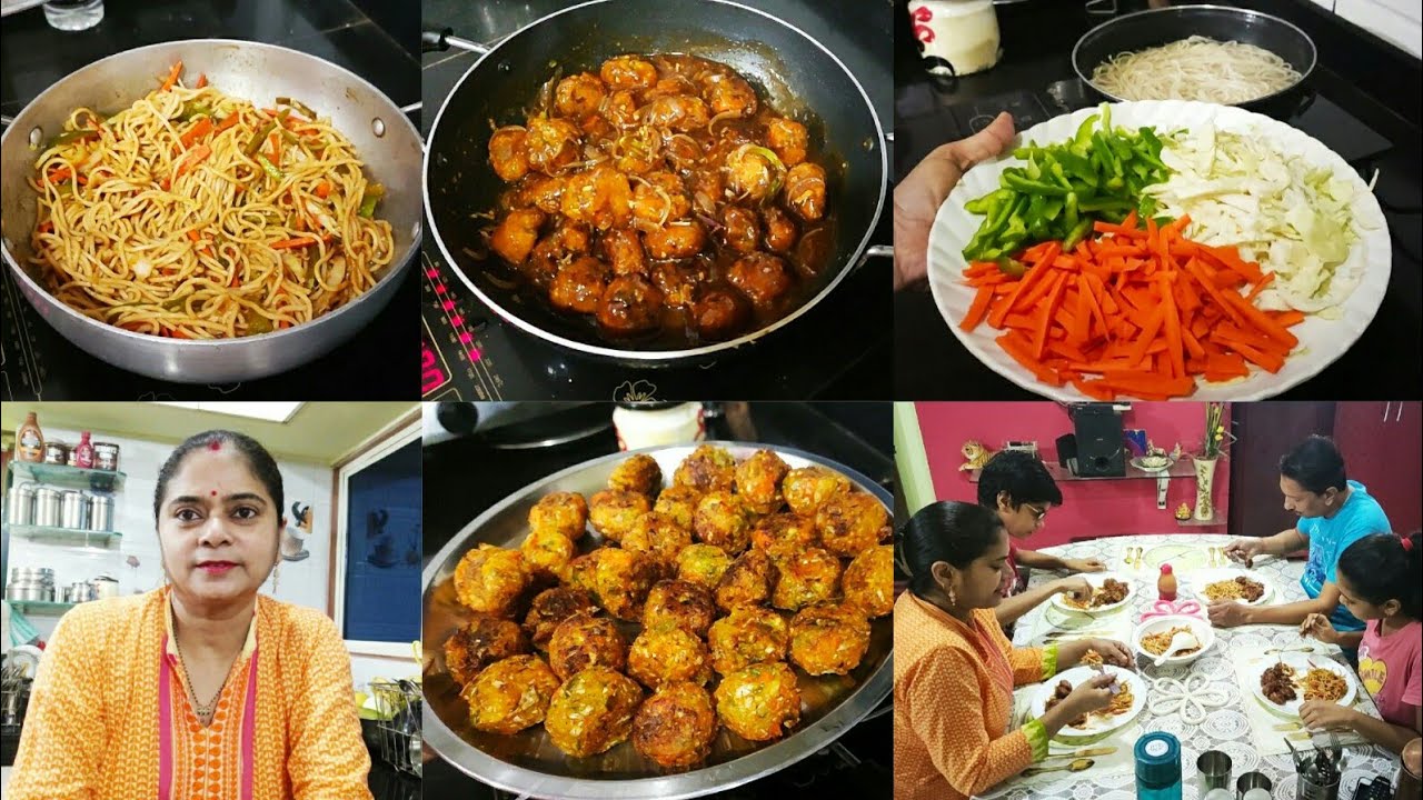 INDIAN MOM YUMMY DINNER ROUTINE, Veg Chowmein वेज चाउमीन Veg Noodles, Veg Manchurian वेज मंचूरियन