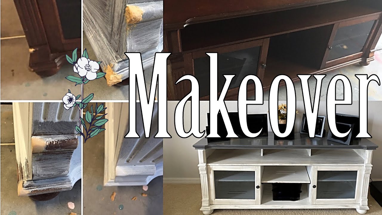 DIY Farmhouse Style TV Stand Makeover  | Fixing damages and creating custom colors | Farmhouse style
