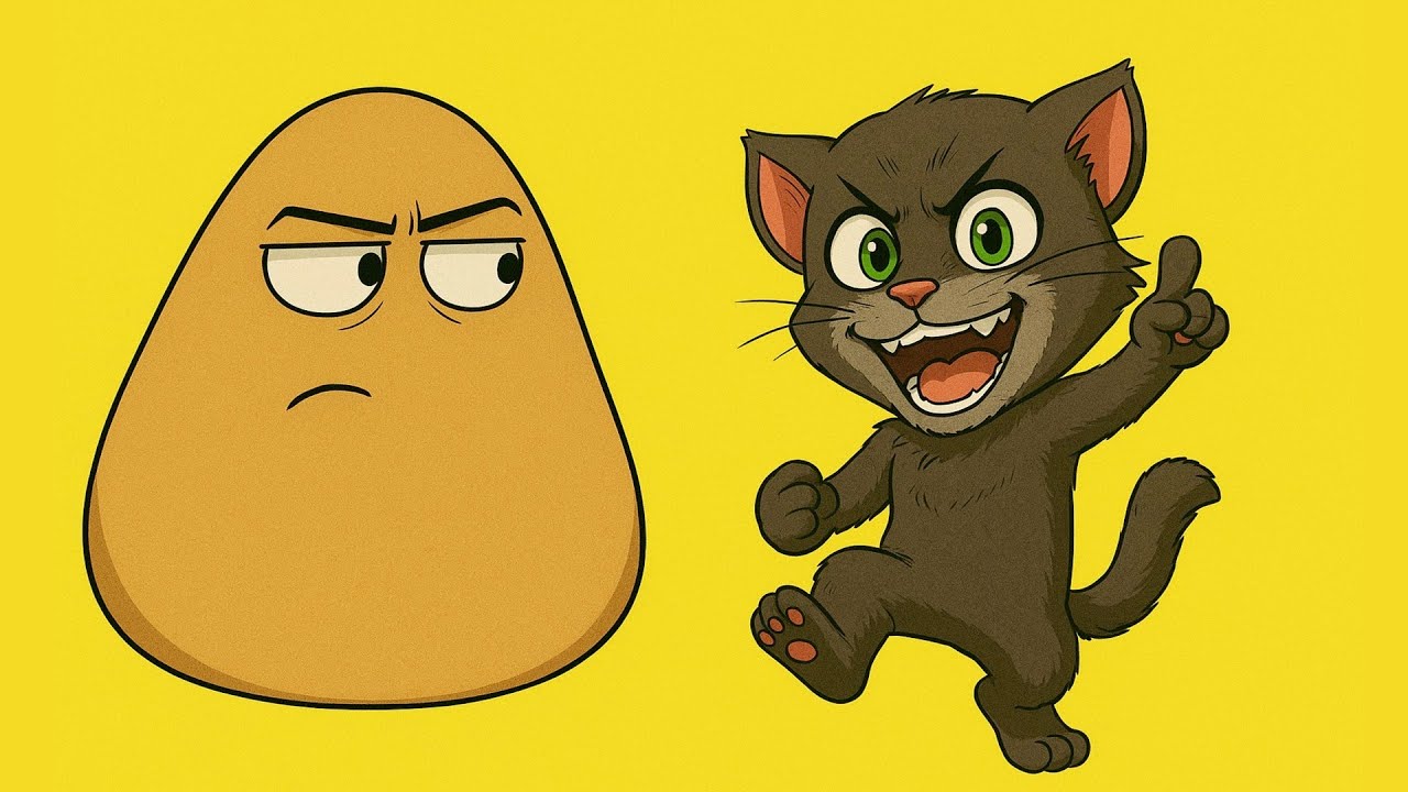 Pou vs el Gato Tom - Pou y el gatito Tom juegan juntos.