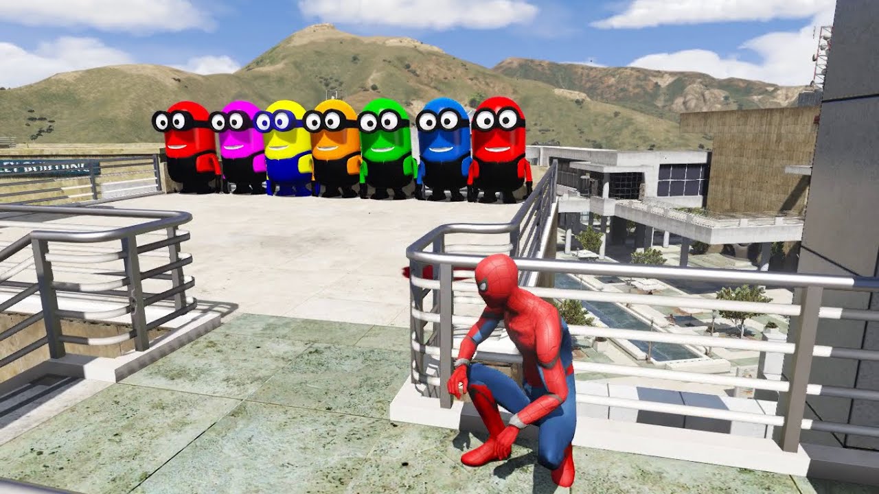 GTA 5 Gameplay Ragdolls RED SPIDERMAN VS RED MINION VS GREEN EP4 (Euphoria Physics & Funny Fails)