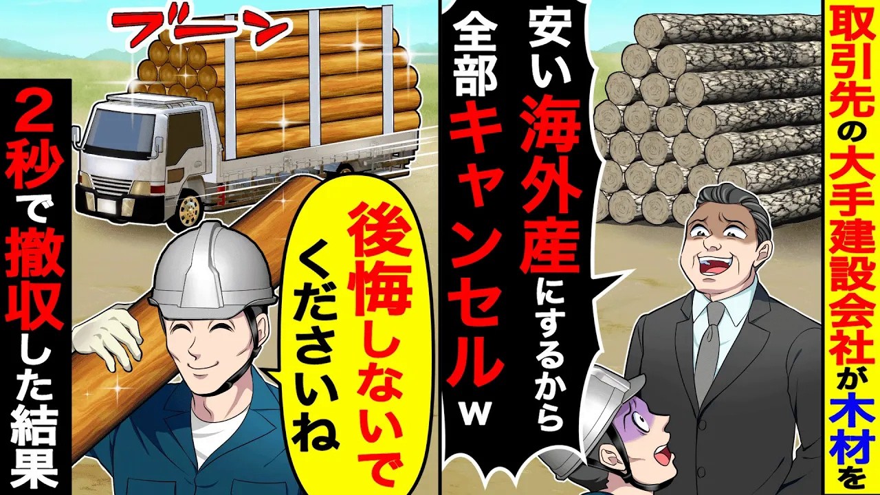 取引先の大手建設会社が木材を「安い海外産にするから全部キャンセルw」→俺「後悔しないでくださいね」２秒で撤収した結果