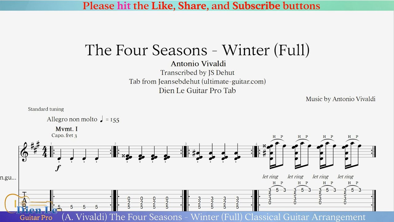(A. Vivaldi) The Four Seasons - Winter (Full) Classical Guitar Arrangement with Tab
