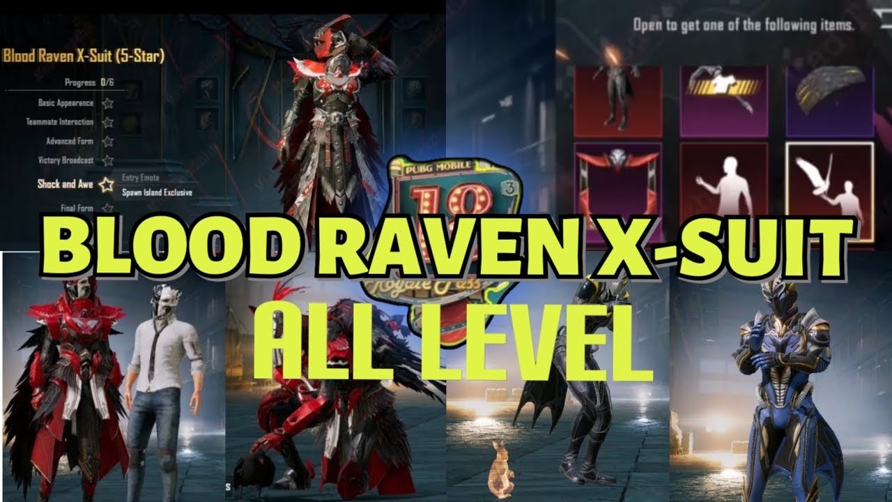 BLOOD RAVEN X-SUIT ALL LEVEL 1 TO 6 STAR + EMOTES | PUBG MOBILE