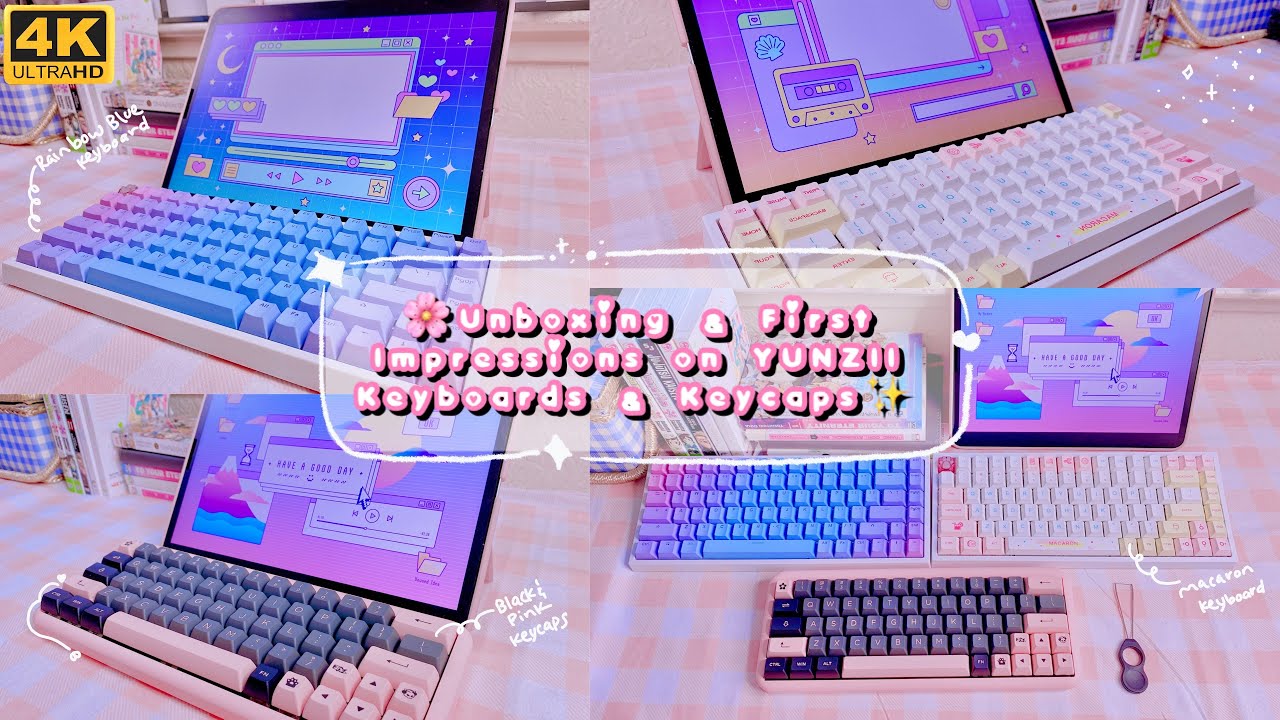 Unboxing | First Impressions On YUNZII Keyboards & Keycaps💞Rainbow & Macaron🌸 Black & Pink Keycaps