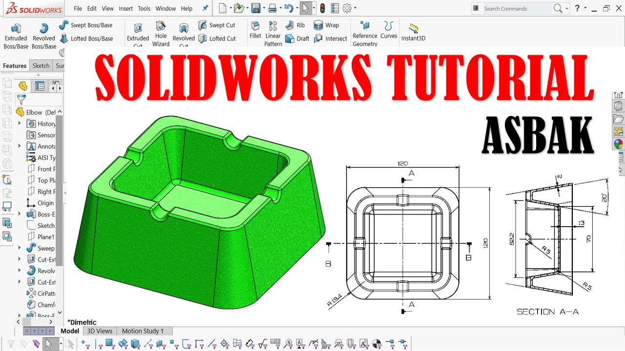 TUTORIAL SOLIDWORKS PART DESIGN CARA MEMBUAT 3D ASBAK