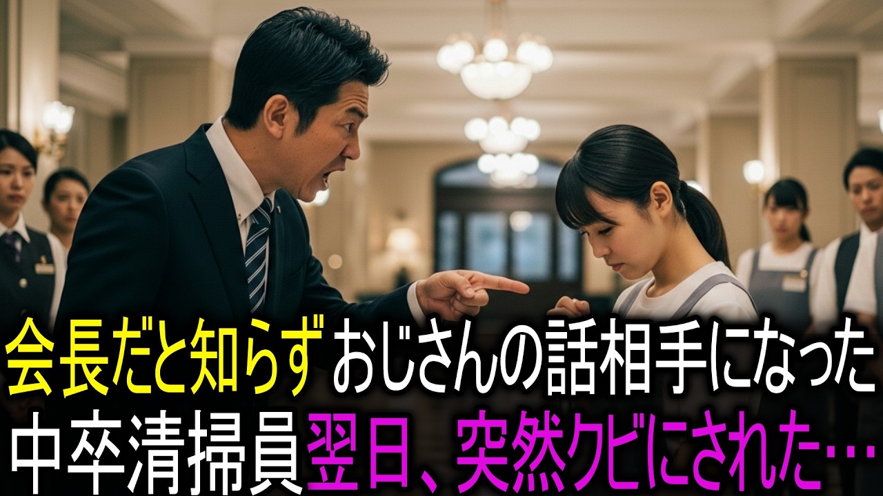 会長だと知らず、おじいさんの話し相手になった中卒のホテル若い清掃員。次の日、突然解雇を言い渡され…
