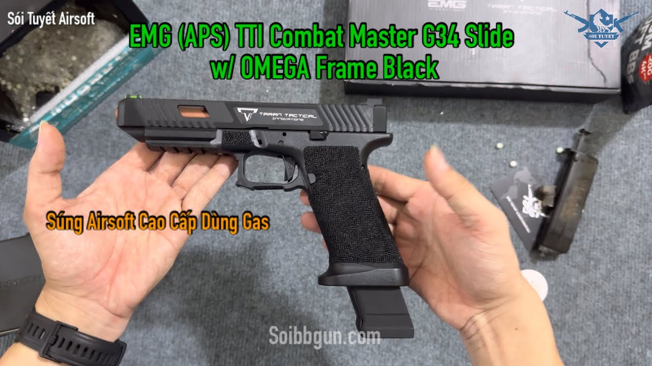 EMG (APS) TTI Combat Master G34 Slide w/ OMEGA Frame Black Súng Airsoft Cao Cấp Dùng Gas